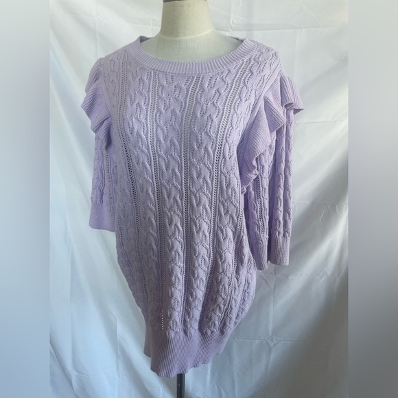 Lavender Cable Knit Sweater with Ruffle Detail size 1X Design365 - Picture 1 of 7